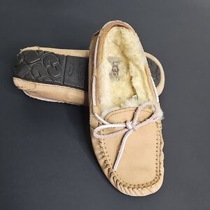 UGG Beige Moccasin Slippers with Fur Lining
